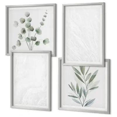 Wall art set featuring marble structure and pastel twigs
