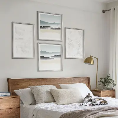 Multi-piece wall decor set with white spots on a canvas background