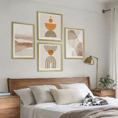 Multi-piece minimalist wall art set structures and shades design