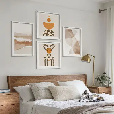 Multi-piece minimalist wall art set structures and shades design