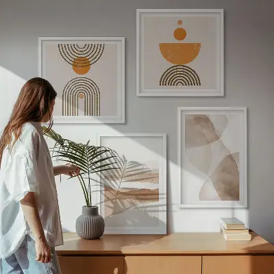 Multi-piece minimalist wall art set structures and shades design