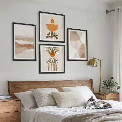 Multi-piece minimalist wall art set structures and shades design