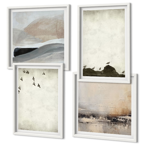 Set of 4 wall art pieces Birds rocks brush strokes decorations