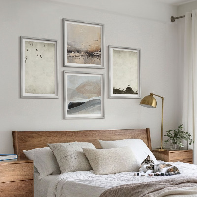 Set of 4 wall art pieces Birds rocks brush strokes decorations