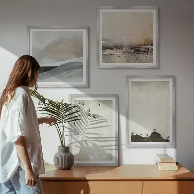 Birds, rocks, and brush strokes wall art set of 4 decorative pieces