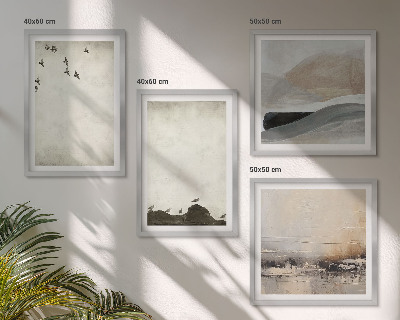 Set of 4 wall art pieces Birds rocks brush strokes decorations