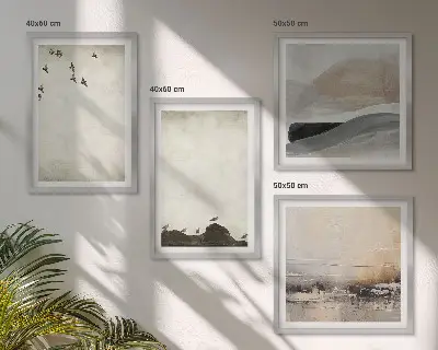 Birds, rocks, and brush strokes wall art set of 4 decorative pieces