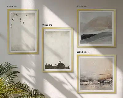 Birds, rocks, and brush strokes wall art set of 4 decorative pieces