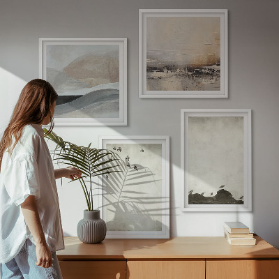Set of 4 wall art pieces Birds rocks brush strokes decorations