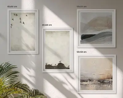 Birds, rocks, and brush strokes wall art set of 4 decorative pieces