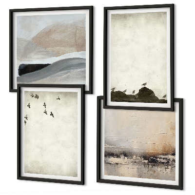 Set of 4 wall art pieces Birds rocks brush strokes decorations