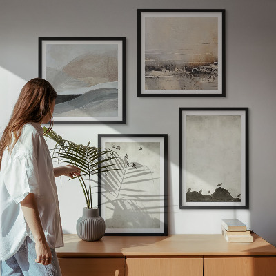 Set of 4 wall art pieces Birds rocks brush strokes decorations