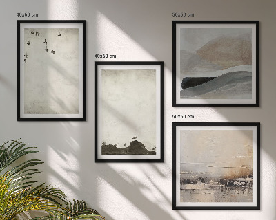 Set of 4 wall art pieces Birds rocks brush strokes decorations