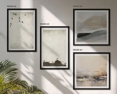Birds, rocks, and brush strokes wall art set of 4 decorative pieces