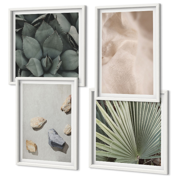 Set of 4 wall art pieces Stones wood fabric textures