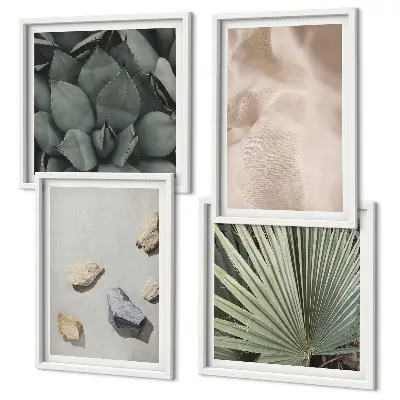 Set of 4 wall art pieces featuring stone, wood, and fabric textures
