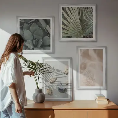 Set of 4 wall art pieces featuring stone, wood, and fabric textures