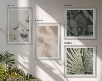 Set of 4 wall art pieces featuring stone, wood, and fabric textures
