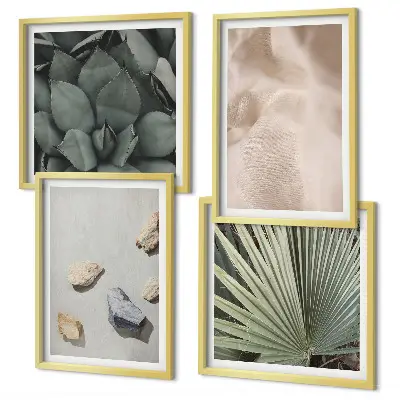 Set of 4 wall art pieces featuring stone, wood, and fabric textures