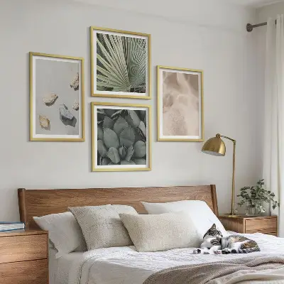 Set of 4 wall art pieces featuring stone, wood, and fabric textures