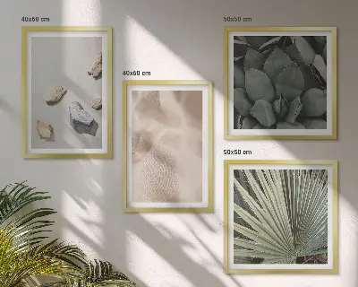 Set of 4 wall art pieces featuring stone, wood, and fabric textures