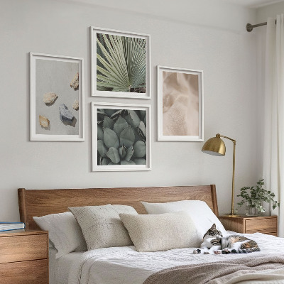 Set of 4 wall art pieces Stones wood fabric textures