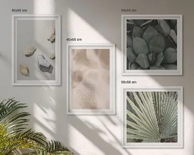 Set of 4 wall art pieces featuring stone, wood, and fabric textures