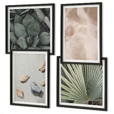 Set of 4 wall art pieces Stones wood fabric textures