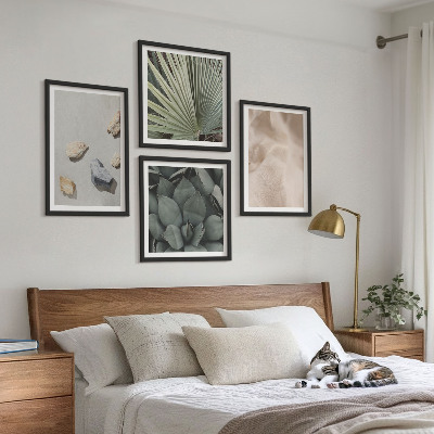 Set of 4 wall art pieces Stones wood fabric textures