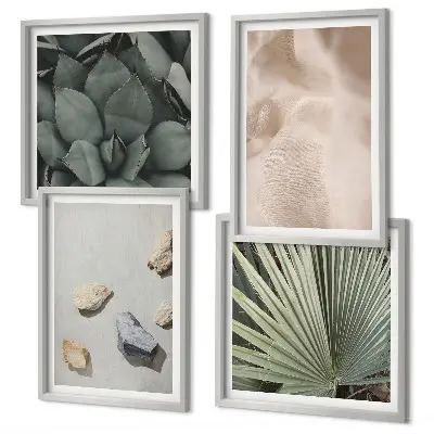 Set of 4 wall art pieces featuring stone, wood, and fabric textures