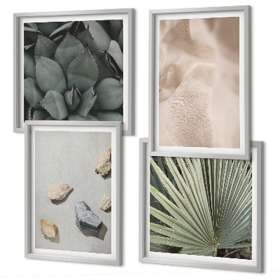 Set of 4 wall art pieces Stones wood fabric textures