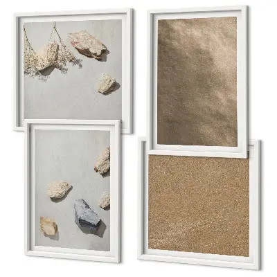 Set of 4 wall art pieces featuring natural beach stones structures