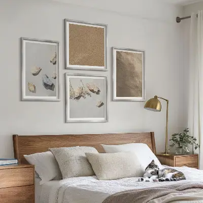 Set of 4 wall art pieces featuring natural beach stones structures