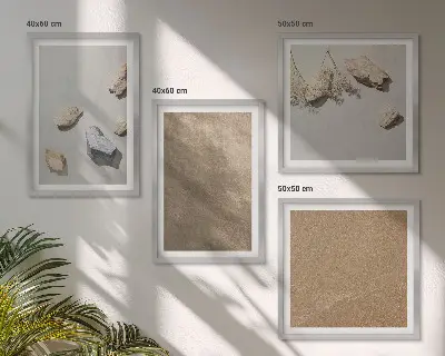 Set of 4 wall art pieces featuring natural beach stones structures