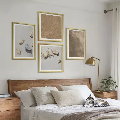 Set of 4 wall art pieces featuring natural beach stones structures
