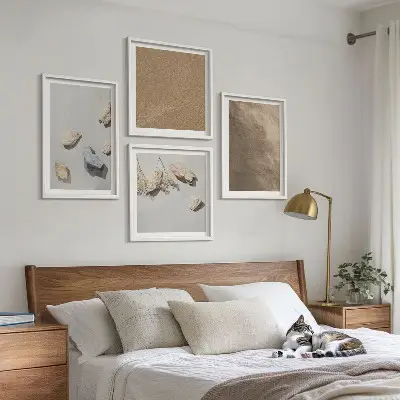 Set of 4 wall art pieces featuring natural beach stones structures