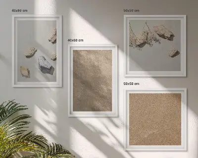 Set of 4 wall art pieces featuring natural beach stones structures