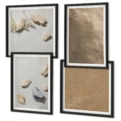 Set of 4 wall art pieces featuring natural beach stones structures