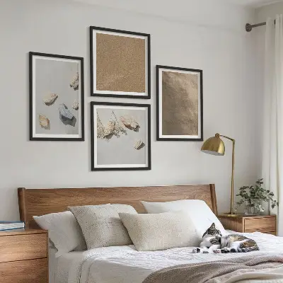 Set of 4 wall art pieces featuring natural beach stones structures