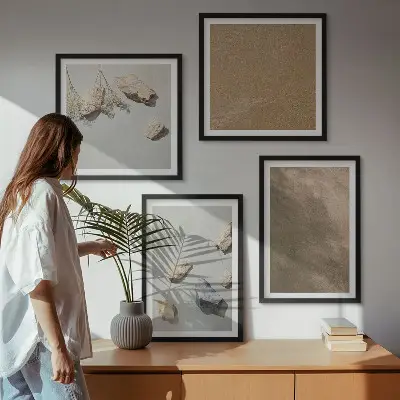 Set of 4 wall art pieces featuring natural beach stones structures