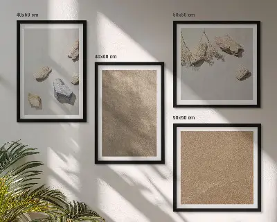 Set of 4 wall art pieces featuring natural beach stones structures