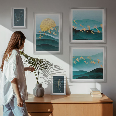 Set of 5 wall art pieces The harmony of birds and waves in a modern way