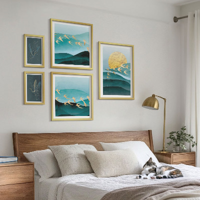 Set of 5 wall art pieces The harmony of birds and waves in a modern way