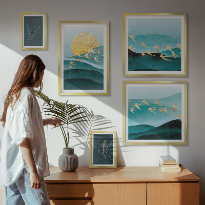 Set of 5 wall art pieces The harmony of birds and waves in a modern way