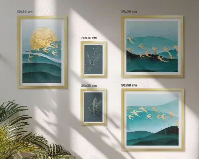 Set of 5 wall art pieces the harmony of birds and waves in a modern style