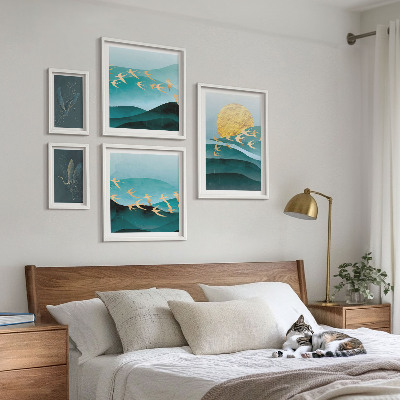 Set of 5 wall art pieces The harmony of birds and waves in a modern way