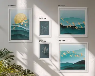 Set of 5 wall art pieces the harmony of birds and waves in a modern style