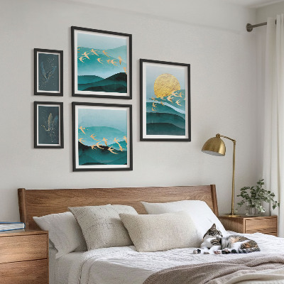 Set of 5 wall art pieces The harmony of birds and waves in a modern way