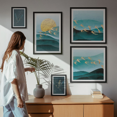 Set of 5 wall art pieces The harmony of birds and waves in a modern way