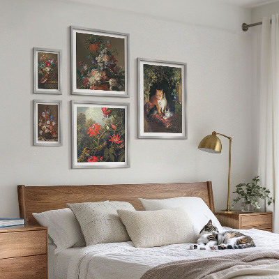 Framed photo set Floral cats vintage style
